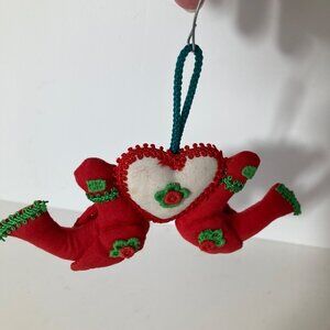 Vintage Heart Turtledoves Cloth Ornament Red White Green 2 x 5"‎